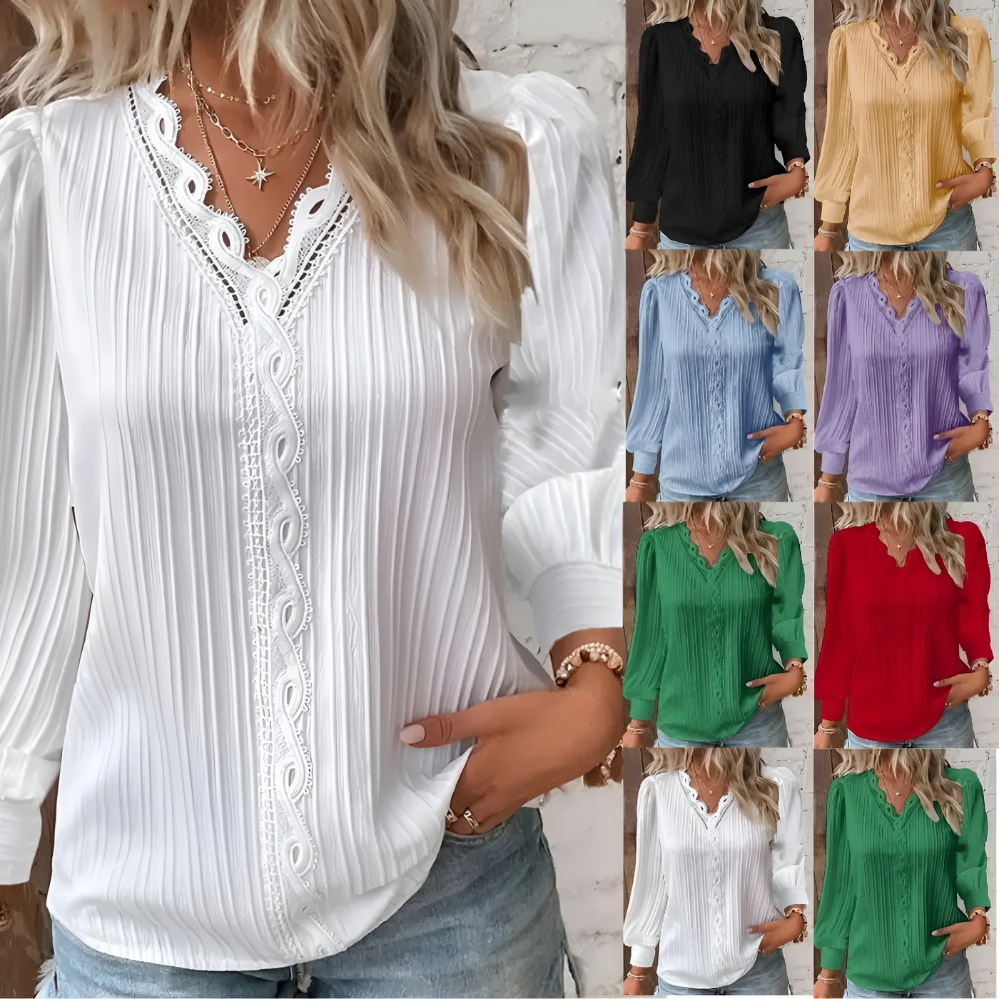 Lucia™ | Blusa de Chifón con Detalles de Encaje