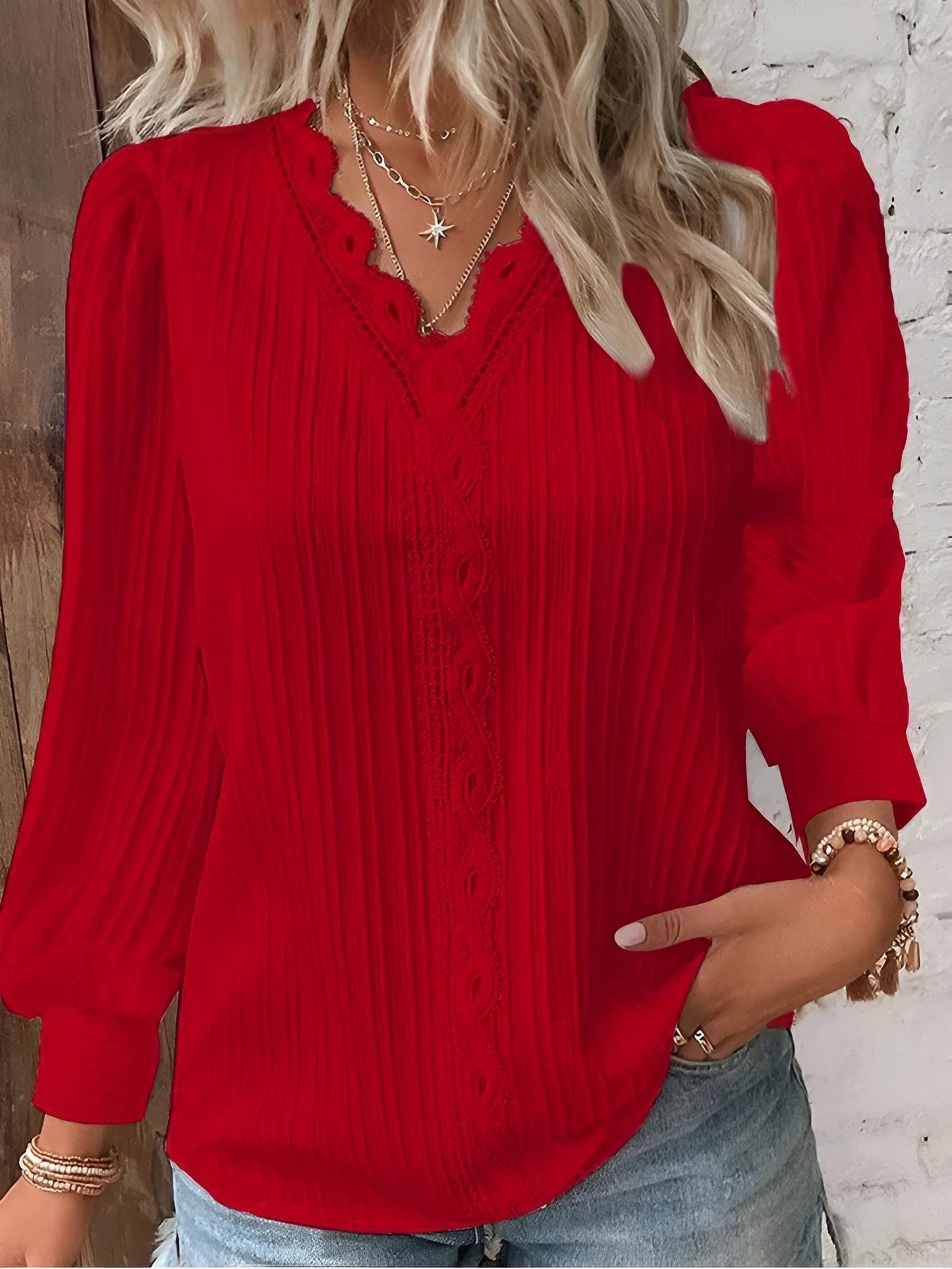 Lucia™ | Blusa de Chifón con Detalles de Encaje